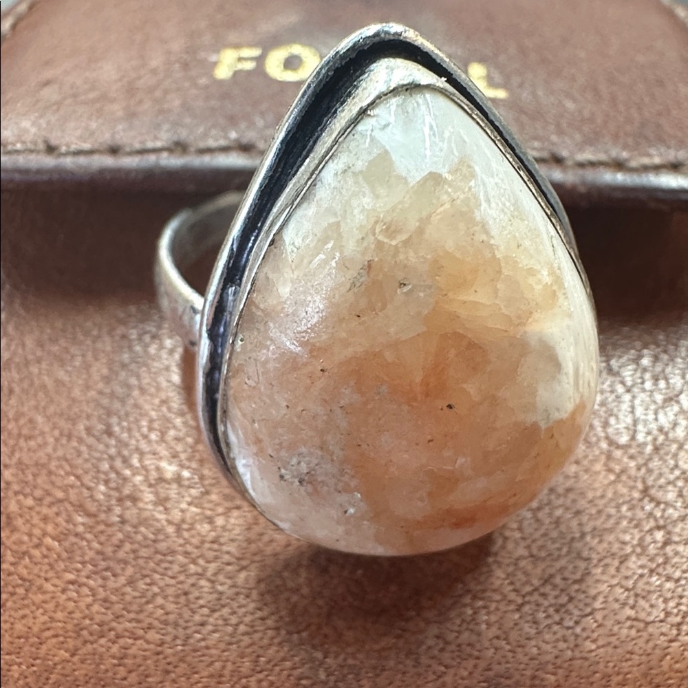 Sterling Silver with Cream Teardrop Ring